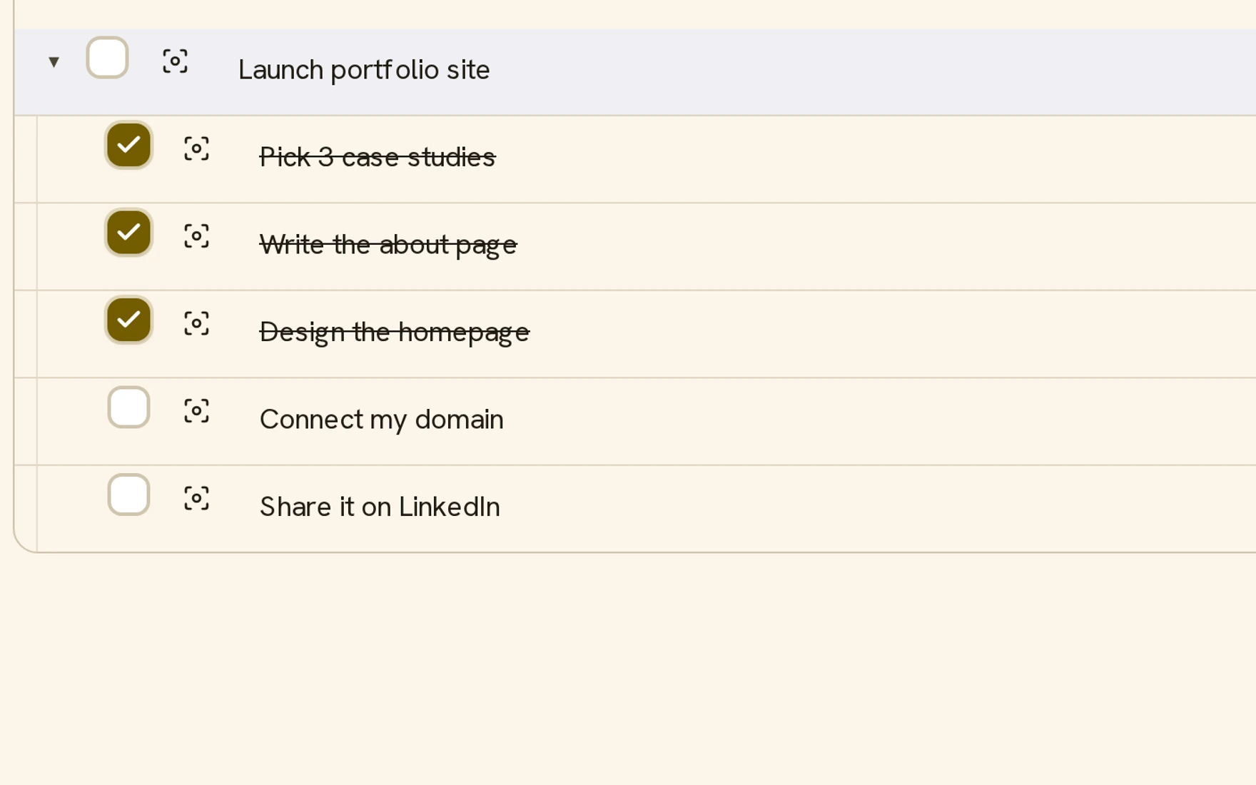 Example Play This Life portfolio project with three completed steps and two remaining steps