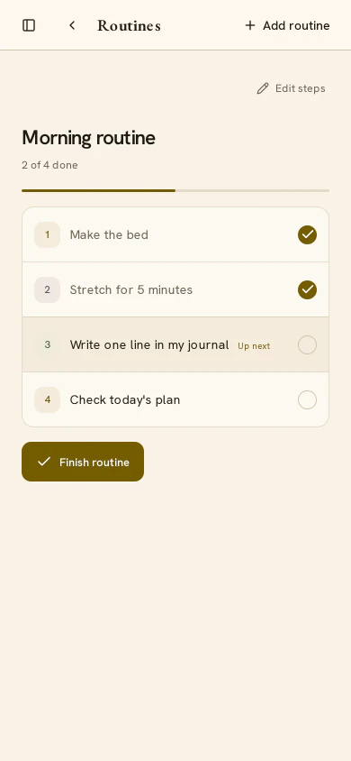 A morning routine with its steps